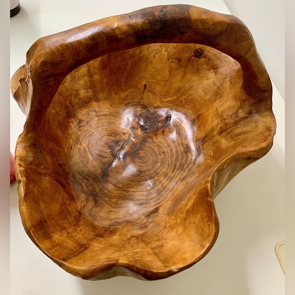 Mid Century Vtg Artisan Hand Carved Solid Tree Burl Wooden Fruit Bowl Basket - Picture 12 of 16